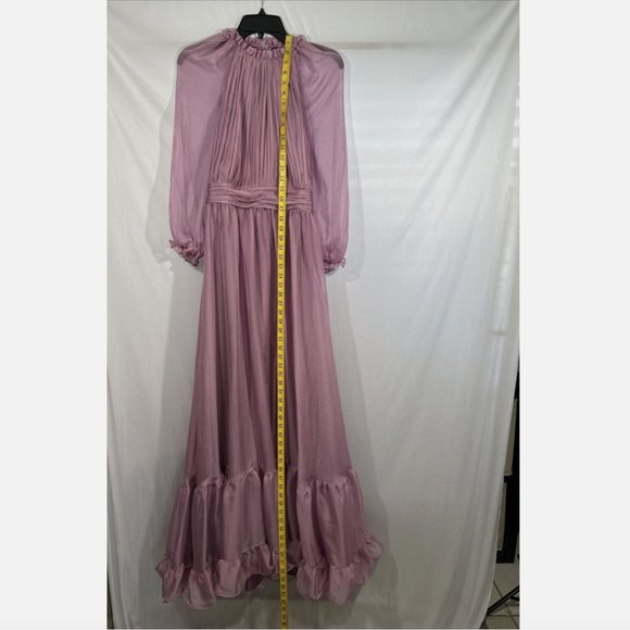 NWD Mac Duggal [ 10 ] Chiffon‎ Ruched Illusion Raglan Sleeve Ruffled Gown Q578 - Picture 4 of 16